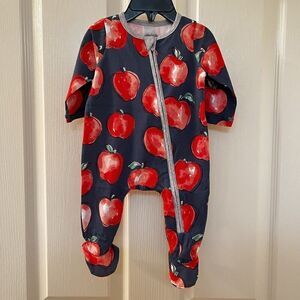 Mud Pie Apple Sleeper Footie Zippy One Piece Girls Size 0-3 Months NWT